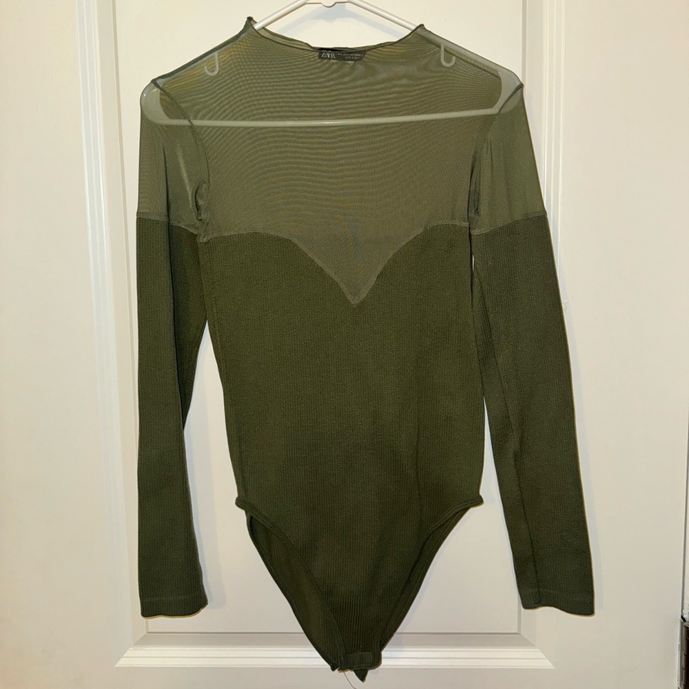 Zara Olive Green Long Sleeve Bodysuit- Size M